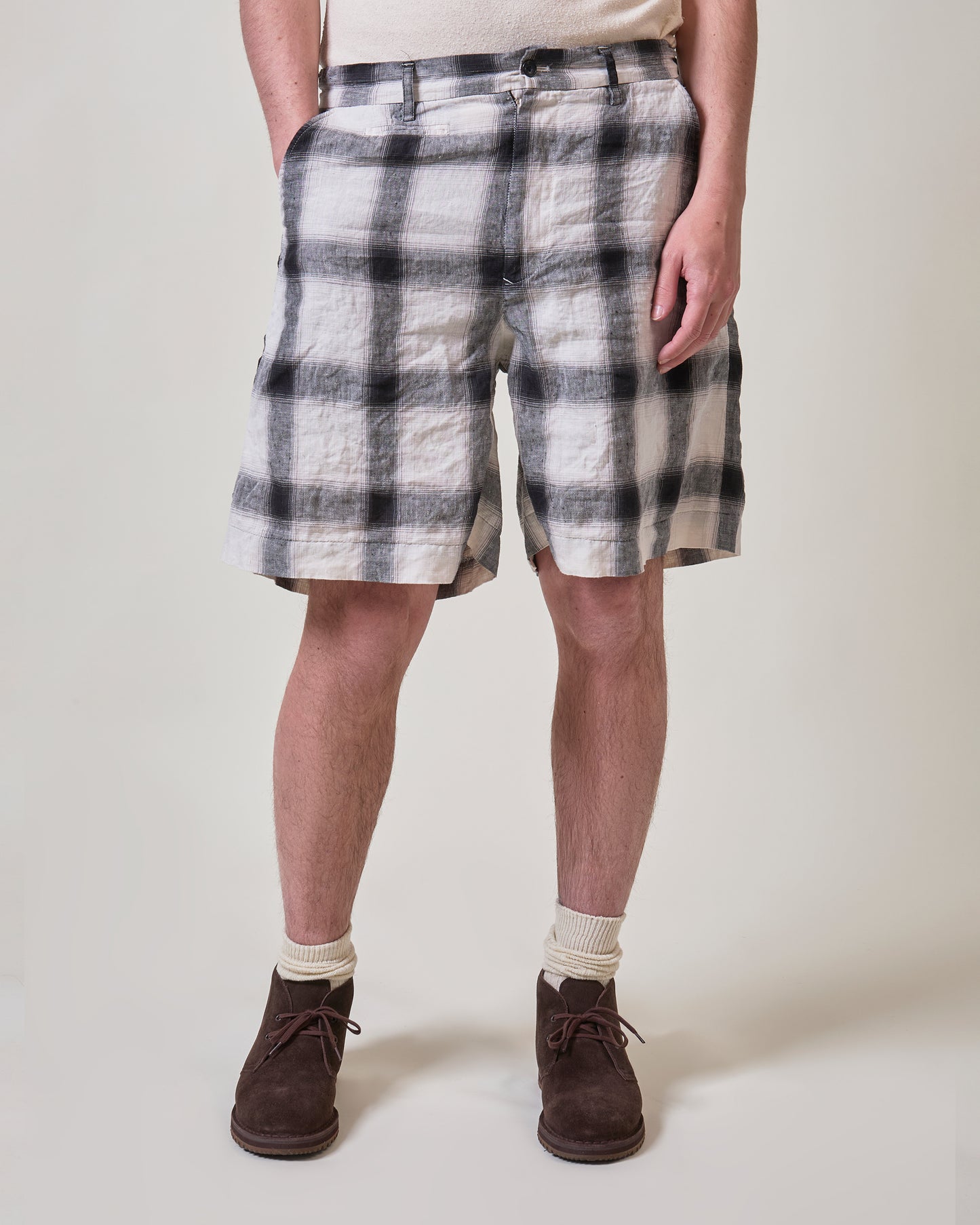 Linen Ombre check shorts