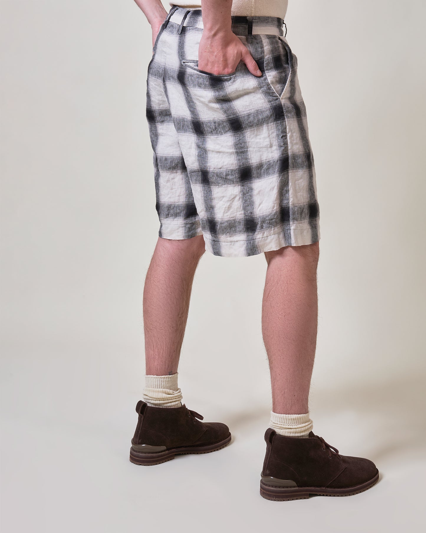 Linen Ombre check shorts